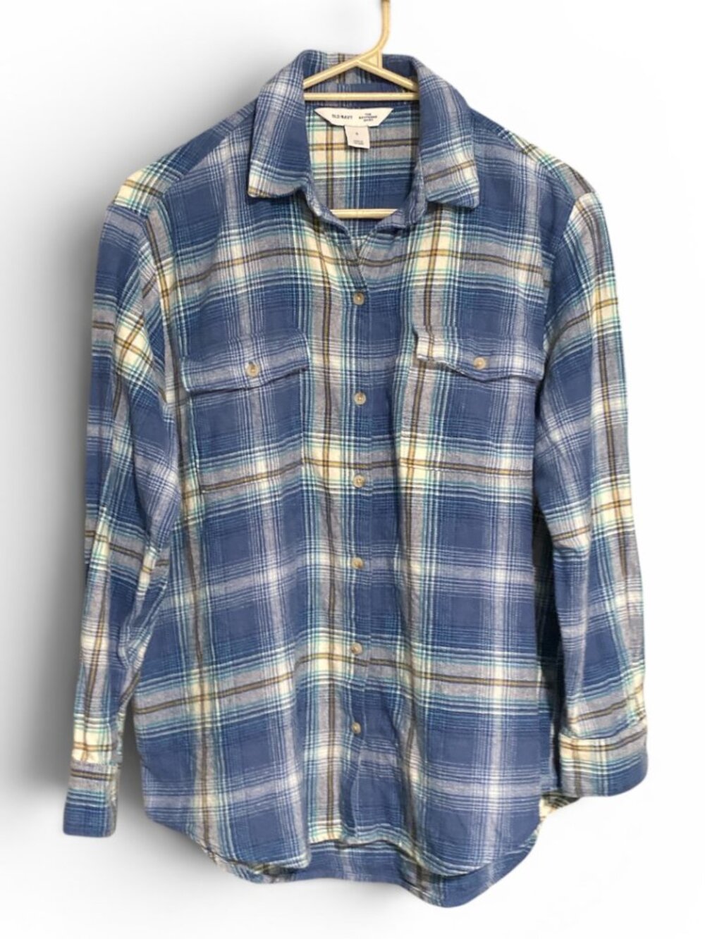 Old Navy Blue Plaid Flannel "The Boyfriend Shirt" Small Button Down